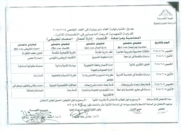 طلاب الدراسات العليا لعام 2014م /2015م