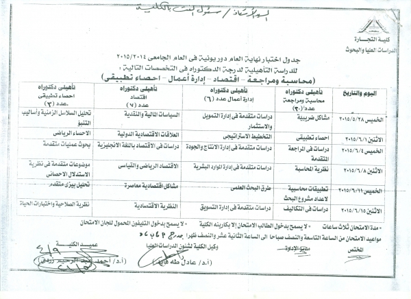 طلاب الدراسات العليا لعام 2014م /2015م