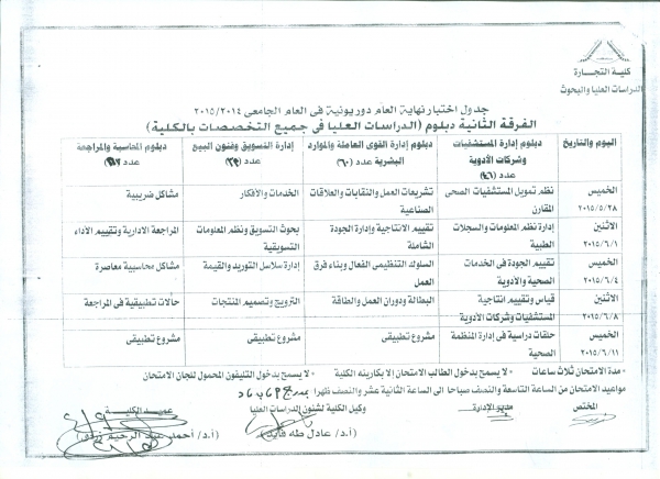 طلاب الدراسات العليا لعام 2014م /2015م